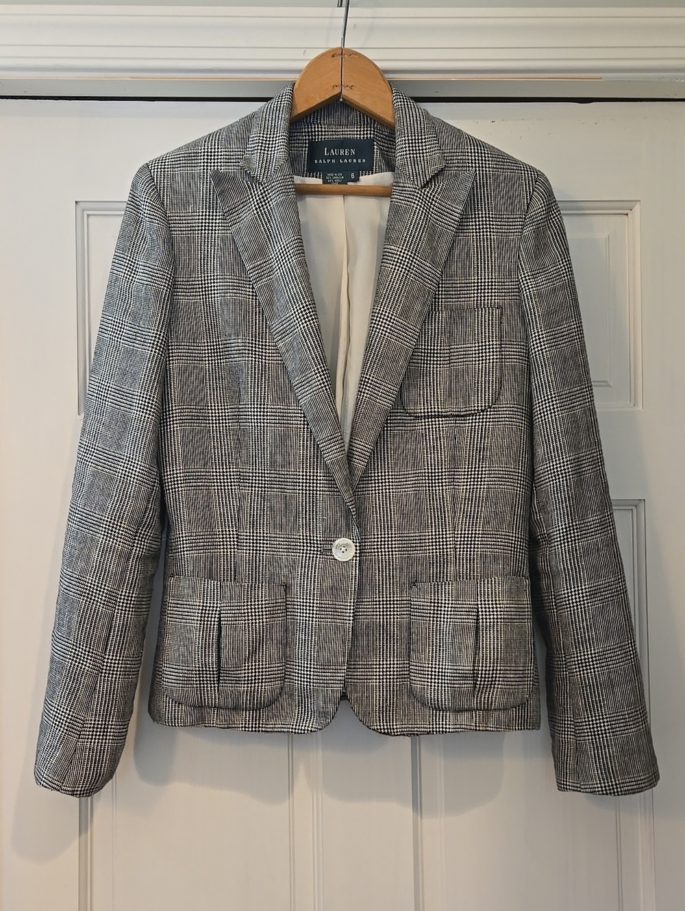 Lauren Ralph Lauren Black and White Houndstooth Blazer